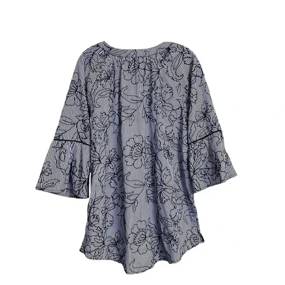 Tru Luxe Jeans XL Top Striped Floral Embroidered Pullover Boho-Chic Blouse - Picture 2 of 14